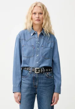 Levi's camasa jeans culoarea bej, cu guler clasic, regular imagine