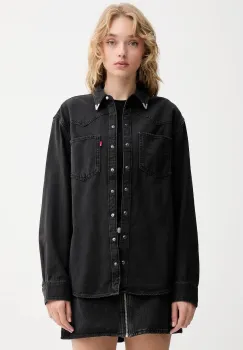 Levi's camasa jeans culoarea negru, cu guler clasic, relaxed, A7244 imagine