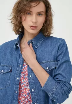 Levi's camasa jeans femei, cu guler clasic, regular imagine