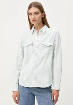 Levi's camasa jeans femei, culoarea bej, cu guler clasic, regular imagine