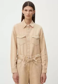Levi's camasa jeans femei, culoarea bej, cu guler clasic, regular imagine