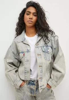 Levi's geaca jeans femei, culoarea gri, de tranzitie, oversize imagine