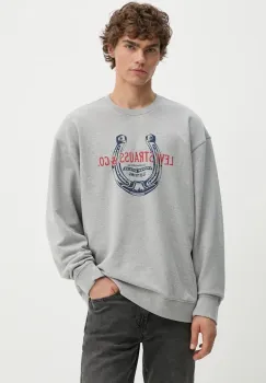 Levi's hanorac de bumbac barbati, culoarea gri, cu imprimeu imagine