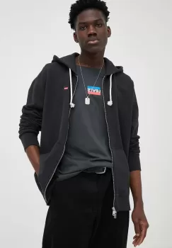 Levi's hanorac de bumbac barbati, culoarea negru, cu gluga, neted imagine