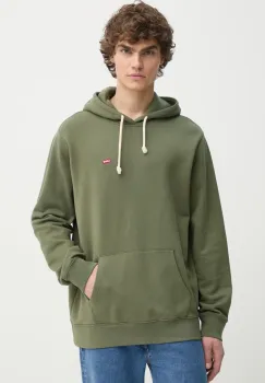 Levi's hanorac de bumbac barbati, culoarea verde, cu gluga, neted, 34581 imagine