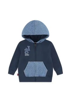 Levi's hanorac de bumbac pentru bebelusi KNIT DENIM ZIP UP culoarea bleumarin, cu gluga, cu imprimeu, 6EN725 imagine