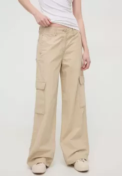 Levi's pantaloni BAGGY CARGO femei, culoarea bej, lat, high waist imagine