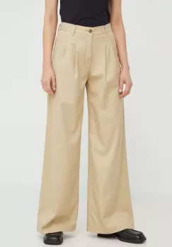 Levi's pantaloni PLEATED WIDELEG femei, culoarea bej, lat, high waist imagine
