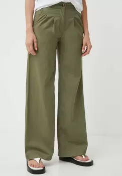 Levi's pantaloni PLEATED WIDELEG femei, culoarea verde, lat, high waist imagine