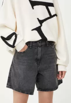 Levi's pantaloni scurti jeans HIGH BAGGY SHORT femei, culoarea negru, neted, high waist, A9311 imagine