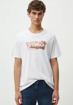 Levi's tricou din bumbac barbati, culoarea alb, cu imprimeu imagine