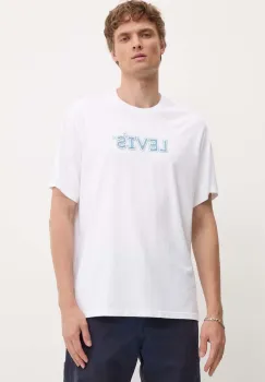 Levi's tricou din bumbac barbati, culoarea alb, cu imprimeu imagine