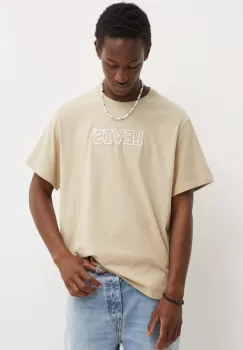 Levi's tricou din bumbac barbati, culoarea bej, cu imprimeu imagine