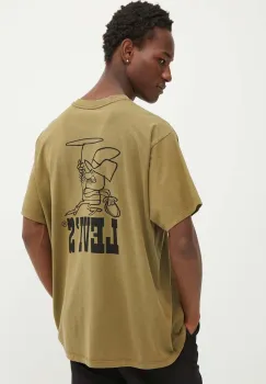 Levi's tricou din bumbac barbati, culoarea verde, cu imprimeu, 87373 imagine