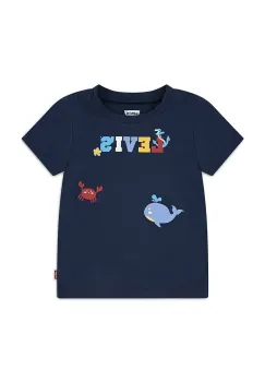 Levi's tricou din bumbac pentru bebelusi COASTAL CRITTERS LOGO TEE culoarea albastru marin, cu imprimeu, 6EM319 imagine