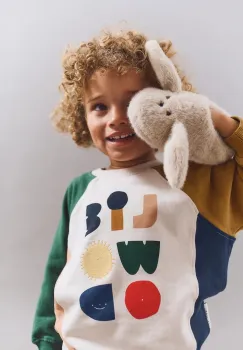 Liewood hanorac de bumbac pentru copii Aude Placement Sweatshirt culoarea bej, cu imprimeu, LW20358 imagine