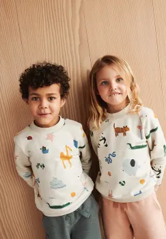 Liewood hanorac de bumbac pentru copii Thora Printed Sweatshirt culoarea bej, cu imprimeu, LW20671 imagine