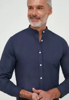 Lindbergh camasa barbati, culoarea albastru marin, cu guler stand-up, slim imagine