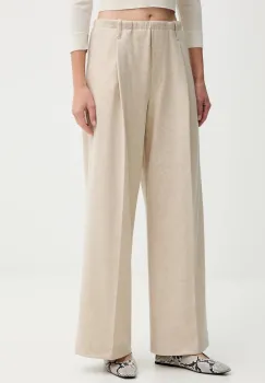Liviana Conti pantaloni cu casmir culoarea bej, lat, high waist, L5WN37 imagine