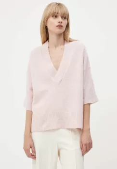 Liviana Conti pantaloni femei, culoarea bej, lat, high waist, F4WS46 imagine