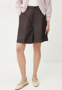 Liviana Conti pantaloni scurti din amestec de in femei, culoarea maro, neted, high waist, L5SM19 imagine