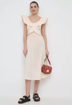 Liviana Conti rochie culoarea bej, midi, evazati imagine