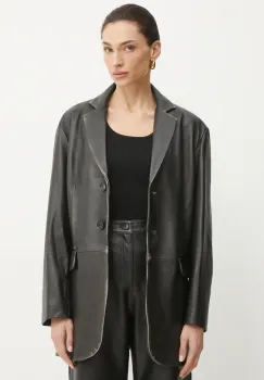 Liviana Conti sacou de piele culoarea negru, un singur rand de nasturi, neted, F5SX41 imagine