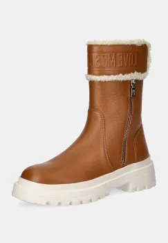 Love Moschino botine femei, culoarea bej, cu toc plat, izolare usoara, JA24245G0LIC620A imagine