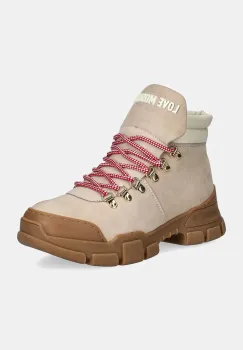 Love Moschino botine femei, culoarea bej, cu toc plat, JA15494G0LIP0120 imagine