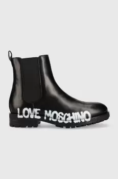 Love Moschino ghete chelsea de piele femei, culoarea negru, cu toc plat imagine