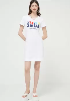 Love Moschino rochie din bumbac culoarea alb, mini, drept imagine