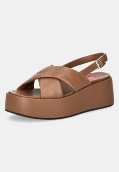 Love Moschino sandale de piele femei, culoarea maro, cu platforma, JA16187I0MIA0201 imagine