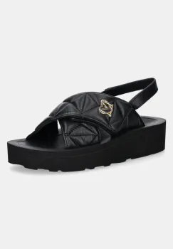 Love Moschino sandale de piele femei, culoarea negru, cu platforma, JA16044I1MIE0000 imagine