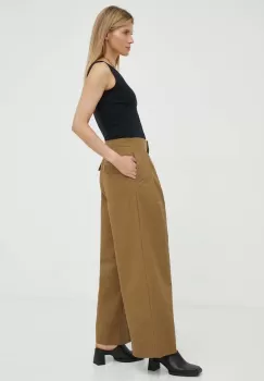 Lovechild pantaloni de bumbac culoarea verde, lat, high waist imagine