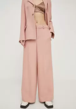 Lovechild pantaloni de lana culoarea roz, lat, high waist imagine
