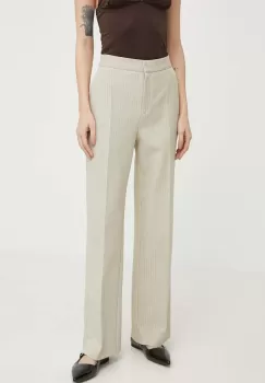 Lovechild pantaloni femei, culoarea bej, drept, high waist imagine