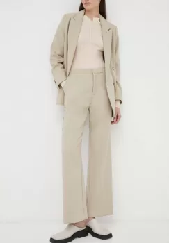 Lovechild pantaloni femei, culoarea bej, drept, high waist imagine
