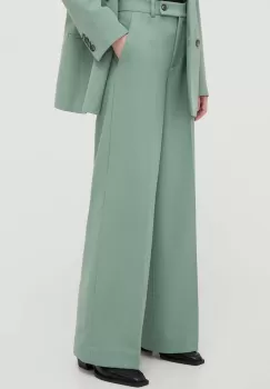 Lovechild pantaloni femei, culoarea verde, drept, high waist imagine