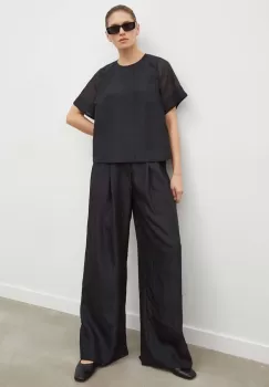 Lovechild pantaloni Mary-Anne femei, culoarea negru, drept, high waist imagine
