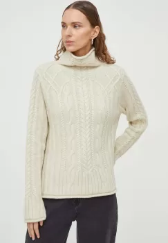 Lovechild pulover de lana femei, culoarea bej, cu guler imagine