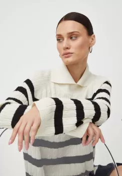 Lovechild pulover de lana femei, culoarea bej, cu guler imagine