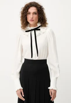 Luisa Spagnoli camasa de matase culoarea bej, cu un decolteu legat, regular, 542516 imagine