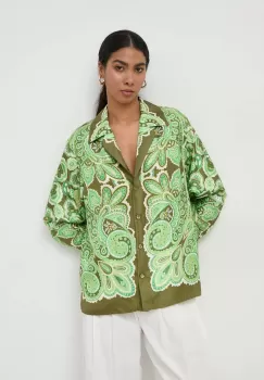 Luisa Spagnoli camasa de matase culoarea verde, cu guler clasic, regular imagine