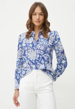 Luisa Spagnoli camasa din bumbac femei, culoarea violet, cu guler clasic, regular, 541847 imagine