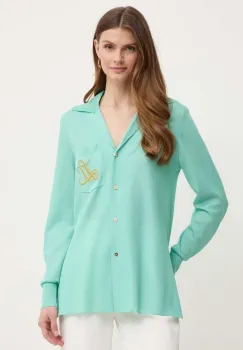 Luisa Spagnoli camasa RUNWAY COLLECTION femei, culoarea verde, cu guler clasic, regular, 58346 imagine