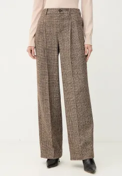 Luisa Spagnoli pantaloni cu lana culoarea maro, lat, high waist, 542379 imagine