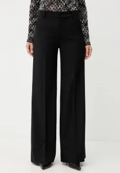 Luisa Spagnoli pantaloni de lana culoarea negru, lat, high waist, 542476 imagine