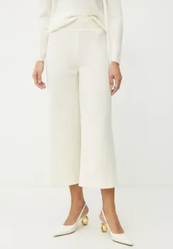 Luisa Spagnoli pantaloni de lana femei, culoarea bej, lat, high waist, 541830 imagine