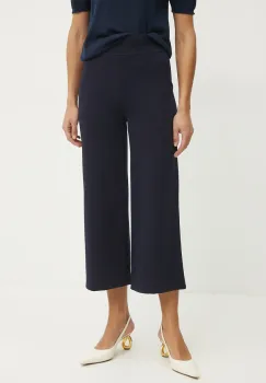 Luisa Spagnoli pantaloni de lana femei, culoarea bleumarin, lat, high waist, 541830 imagine