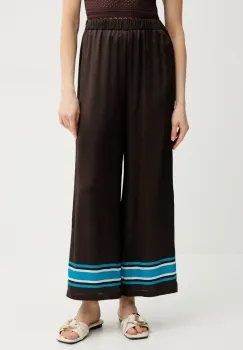 Luisa Spagnoli pantaloni de matase femei, culoarea maro, lat, high waist, 542106 imagine